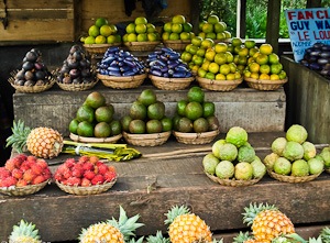 Papaya, pineapple, mango, avocados