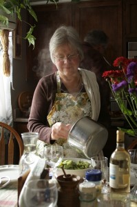 Karen, Ian's mom, at a family dinner