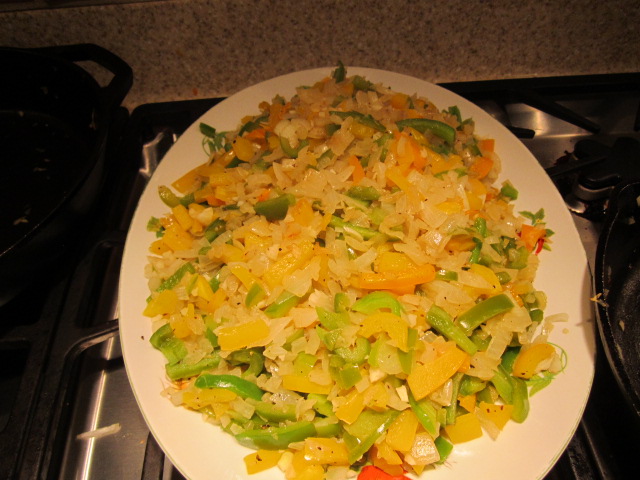 Sautéed onions, peppers, and garlic