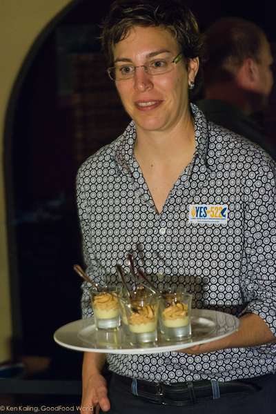 Enjoying small bites - and desert - at Stumbling Goat Bistro, delivered by Angie Heyer, co-owner. No GMOs!