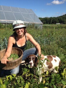 Kate and friend picking beans.